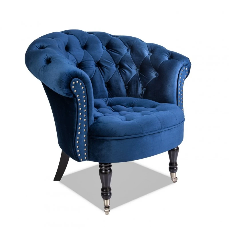 Фотьойл Честърфийлд Людовик, синьо кадифе